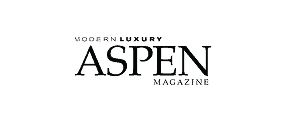 Logo for Modern Luxury Aspen Magazine, featuring the words Modern Luxury in small uppercase letters above the bold, large word Aspen, with Magazine in smaller uppercase letters below.