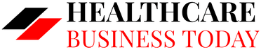 Logo for Healthcare Business Today featuring two slanted parallelograms, one black and one red, to the left of the text. HEALTHCARE is in black, BUSINESS TODAY is in red.