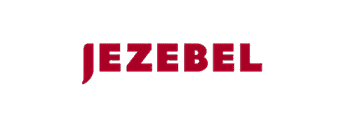The image shows the word JEZEBEL in bold, red capital letters on a dark maroon background.